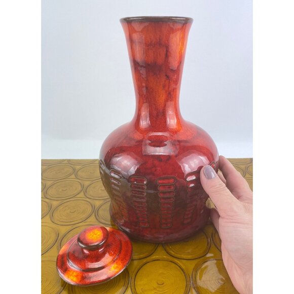 Vintage 60s pottery carafe, GT Beauceware red ceramic carafe with lid - Picture 3 of 10
